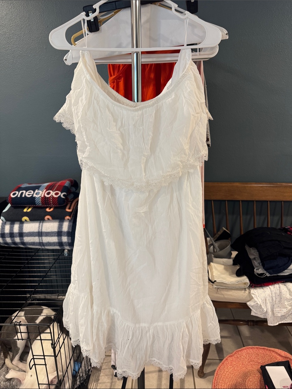 Express White Strapless Ruffle Summer Dress